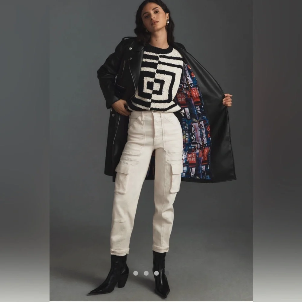 NWT M Mother Denim The Long Chopper Black Moto Trench Jacket